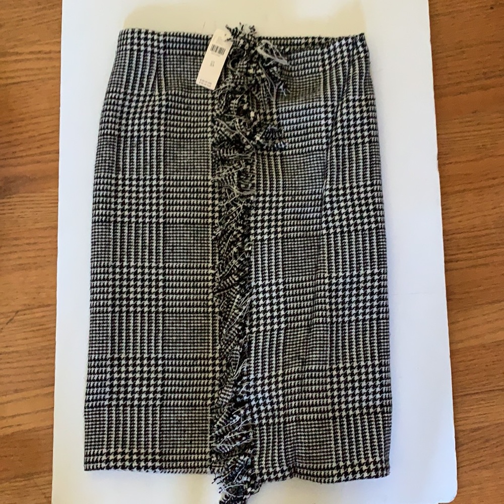 Anthropologie Fringed Plaid Ruffled Mini Skirt